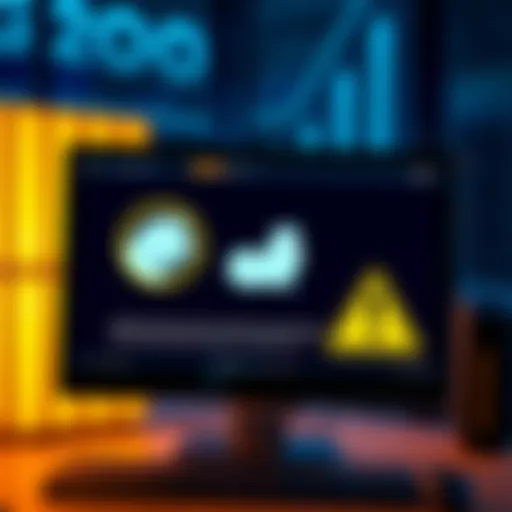 A computer screen displaying a Dogecoin wallet and warning signs about data loss while wiping the system
