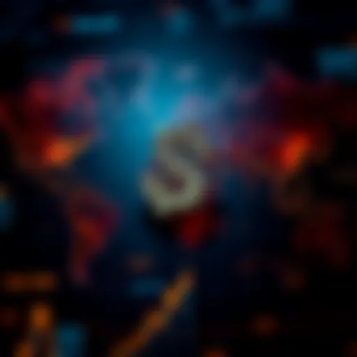 A dollar symbol placed over a map of the world, representing the impact of the U.S. dollar on global economies and trade.