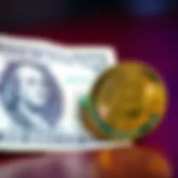 A dollar bill next to a visual representation of a Satoshi, symbolizing cryptocurrency value predictions.
