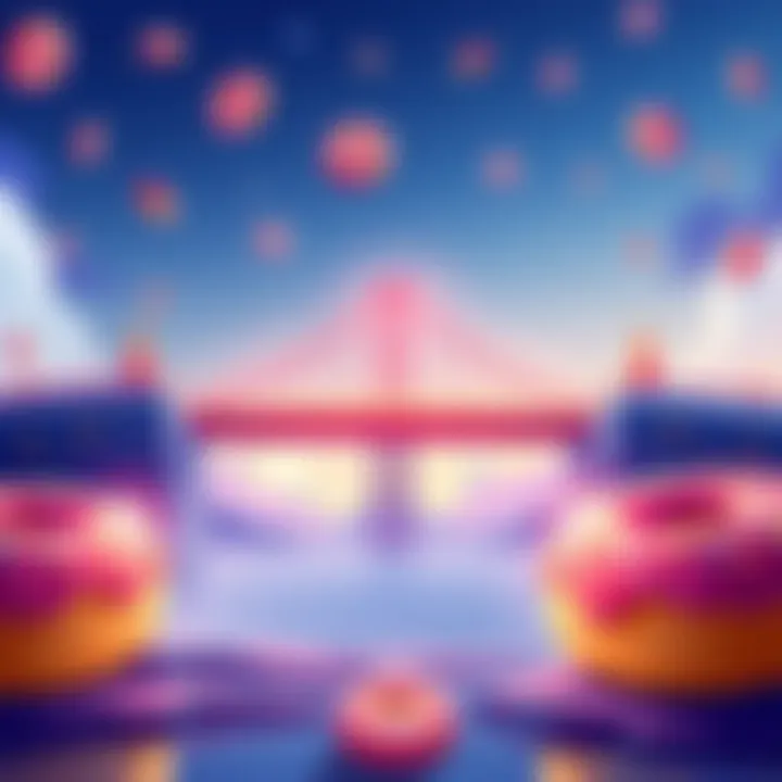 Illustration of donuts symbolizing DONUT tokens with a bridge linking two sides, representing the partnership between Donut DAO and CCMOON DAO.