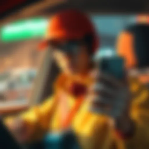 A DoorDash driver holding a broken phone looking frustrated during a delivery dispute
