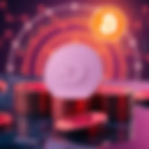 Illustration of DoorDash logo with digital coins and a blockchain symbol in the background