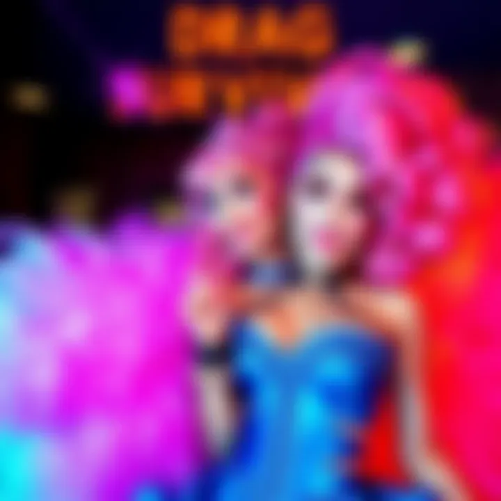 Colorful poster promoting the Drag Survivor Viewing Party featuring Jubdud and Lady Queef at Rumours, Columbus.