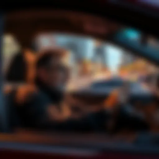 A seasoned driver sits in their car in Chicago, discussing acceptance rates and earnings in gig driving with a thoughtful expression.