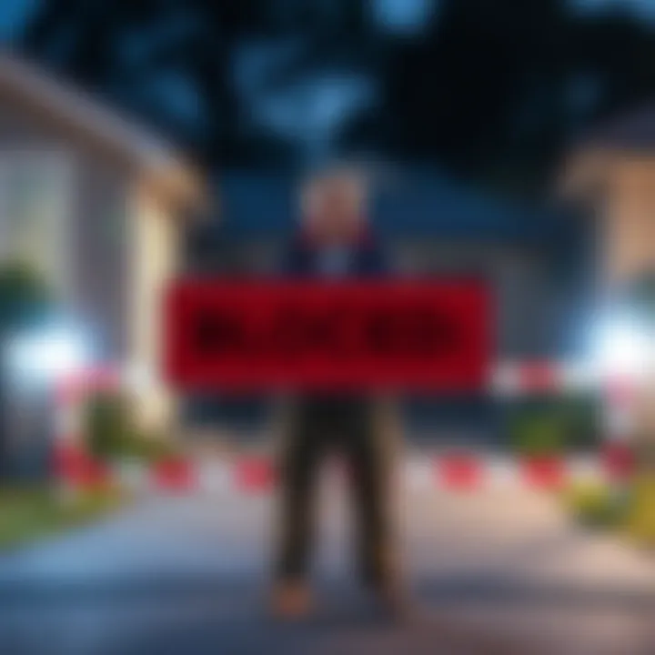 Homeowner stands in front of a blocked driveway, preventing Council workers from entering the property for repairs.