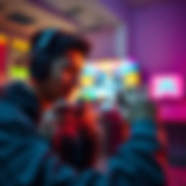 A gamer using two phones to play video games and earn points