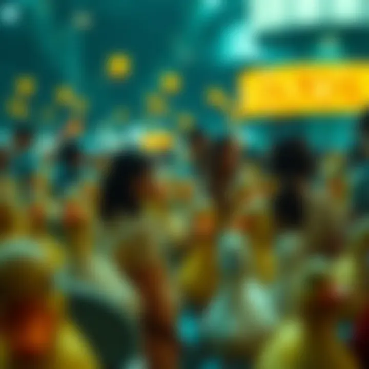 A group of people sharing images of ducks to promote Patos, creating curiosity and engagement.