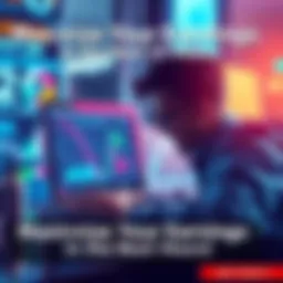 A person looking at a laptop screen displaying financial graphs and dollar signs, excited about potential earnings.