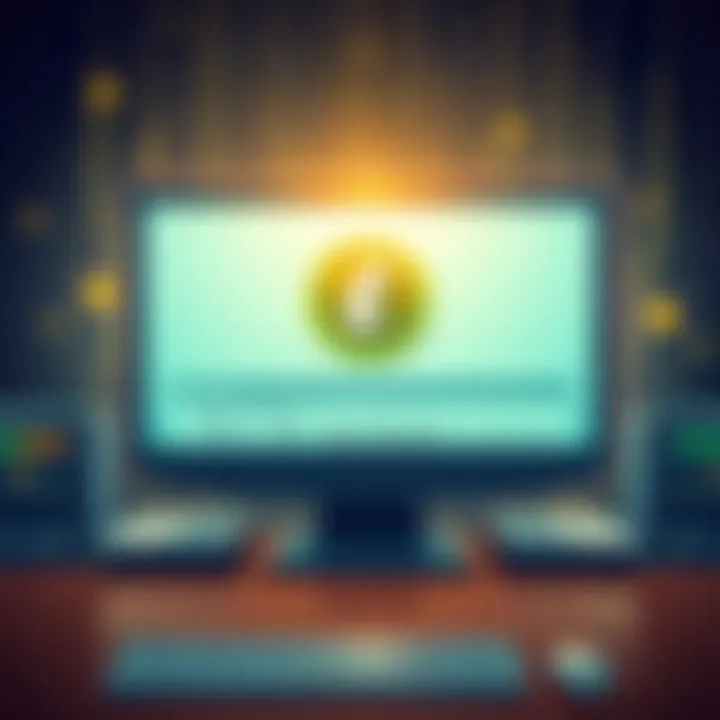 Illustration showing a computer screen with the Electron Cash logo and update details about new features and bug fixes