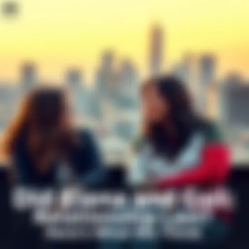 Elena and Gail sitting together, showing a mix of emotions as they discuss their relationship, with a city skyline in the background.