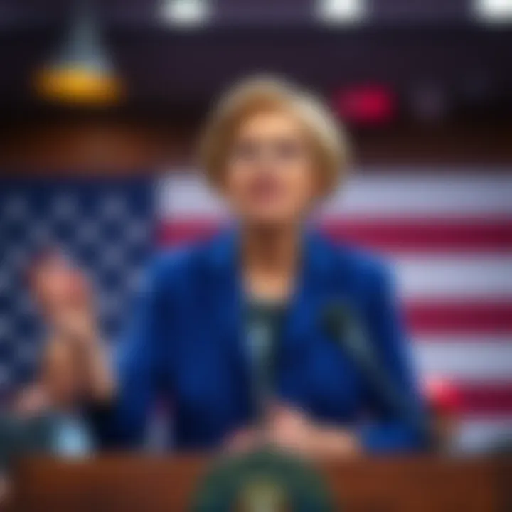 Elizabeth Warren addressing the media about Trump's actions and the SEC's decision on Justin Sun