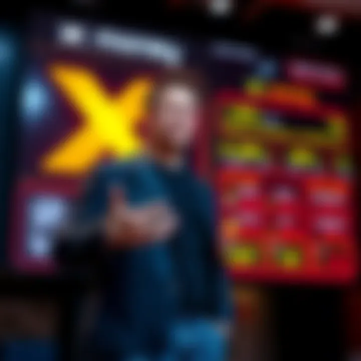 Elon Musk stands in front of a digital display of X Money, highlighting deposit insurance and APY rates.