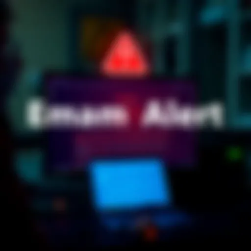 A warning about a phishing email that looks like a tax form request from Coinbase, with a red alert symbol and a computer screen displaying email content.