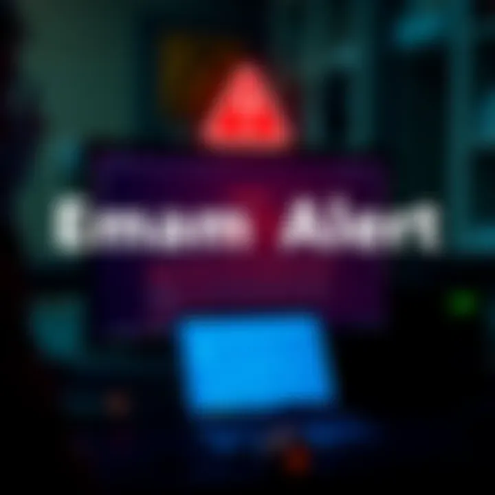 A warning about a phishing email that looks like a tax form request from Coinbase, with a red alert symbol and a computer screen displaying email content.