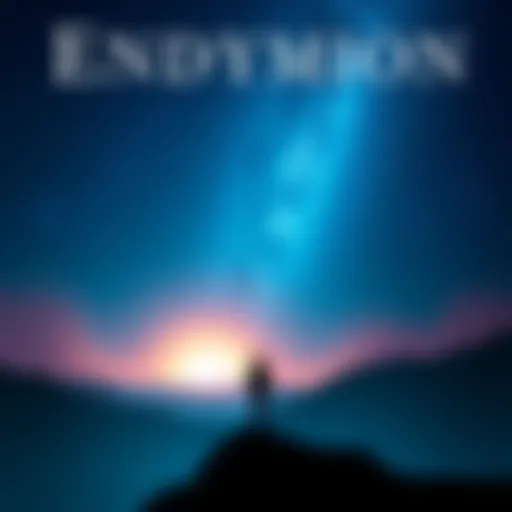Cover of Endymion featuring a starry sky and a silhouette of a figure looking toward a bright horizon, symbolizing themes of love and exploration.
