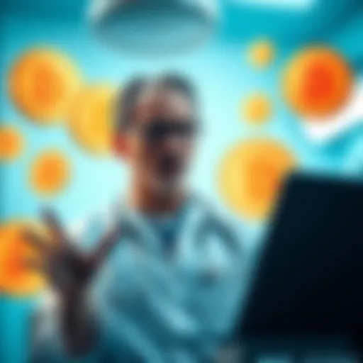 An ER doctor speaks about the benefits of Bitcoin for mental health, with a graphic showing Bitcoin symbols around him