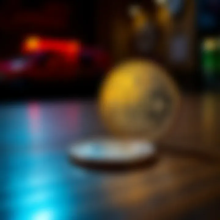 A close-up of an Errors coin resting on a wooden table, showcasing its unique features and details.