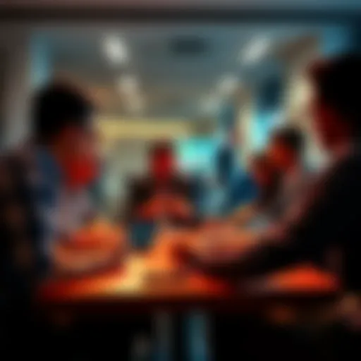 A group of people discussing ideas for a new meme coin project in a casual meeting setting.