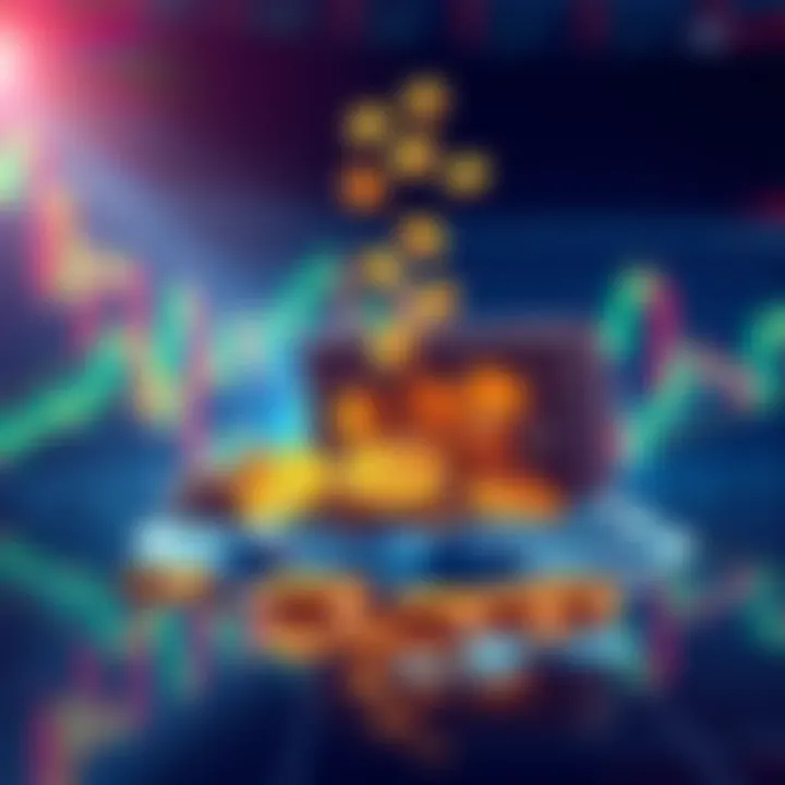 Illustration of Ethereum whales withdrawing assets from exchanges, showing a digital wallet filling up with ETH coins against a backdrop of market charts.