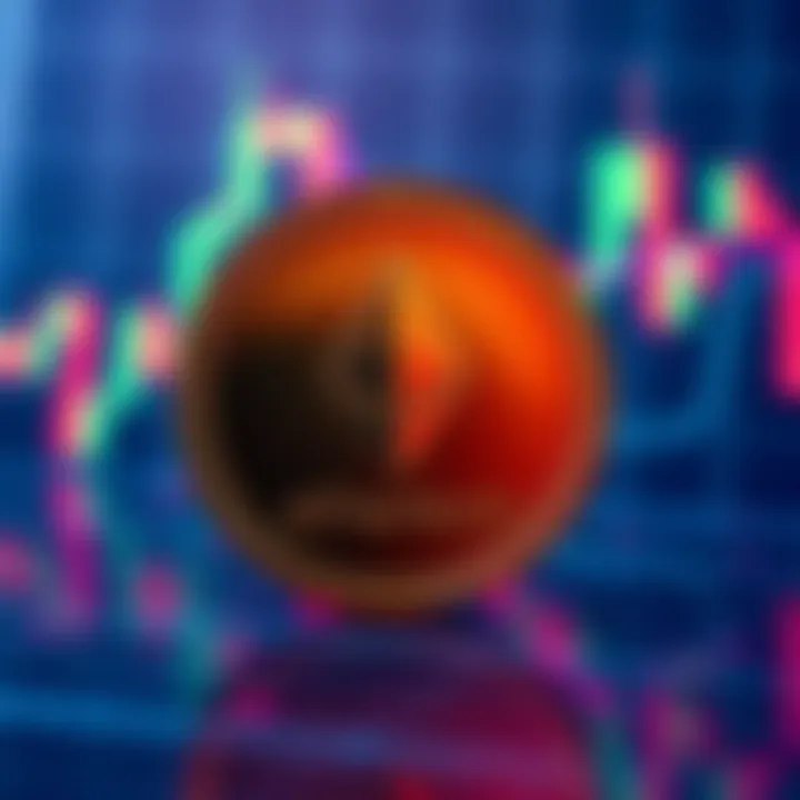 An Ethereum coin in front of a fluctuating price graph, representing its investment status.