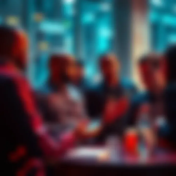 Person discussing Ethereum Web3 development with a group, highlighting smart contracts and security measures.