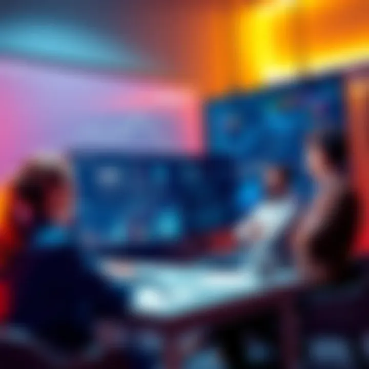 A group of people discussing cryptocurrency and DeFi on a forum board with charts and graphs in the background