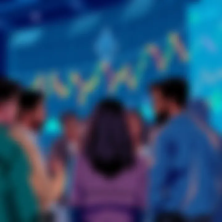 People engaging in a lively conversation about Ethereum news and prices with charts in the background