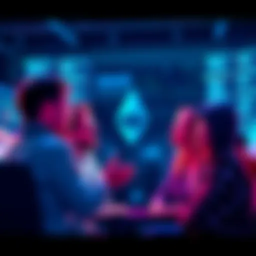 A group of people talking about Ethereum trends and news in a digital forum setting.