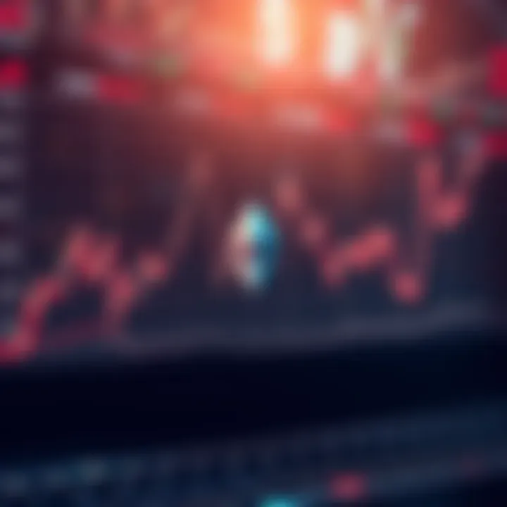A line graph showing the recent fluctuations in Ethereum's price, depicting sharp drops and slight recoveries, with market indicators in the background.