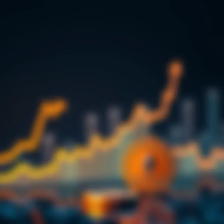 A graph showing a sharp increase in Ethereum prices over time with a digital coin in the foreground.