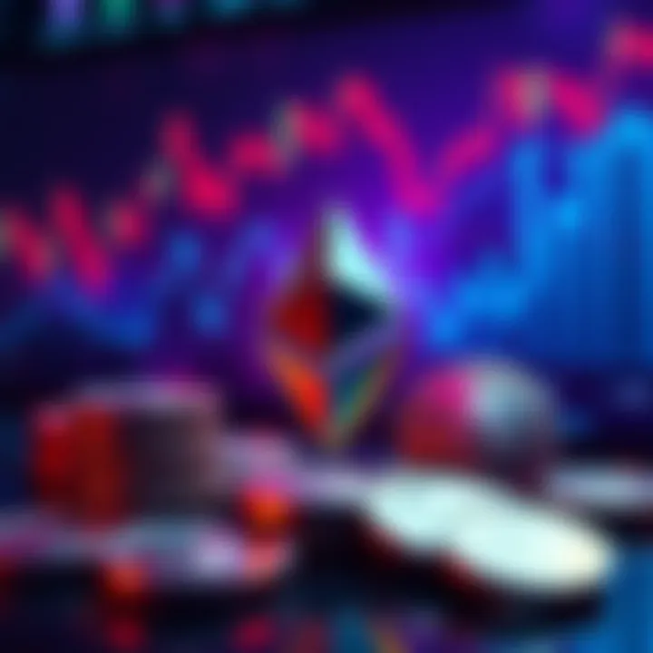 Illustration showing Ethereum logo surrounded by digital tokens and a background of financial charts representing institutions' support for tokenization