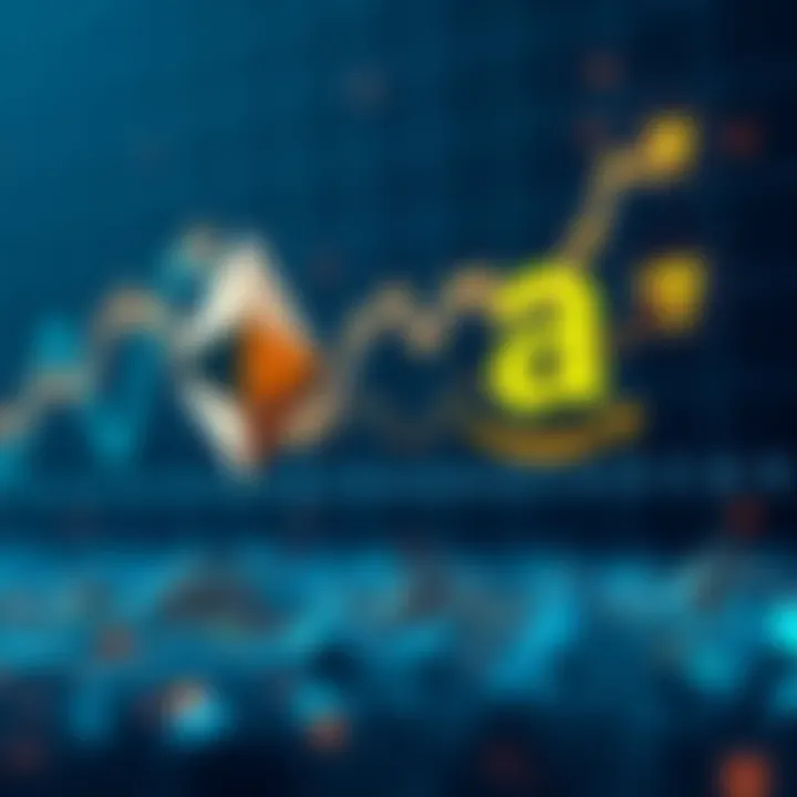 A graphic comparing Ethereum's growth potential to Amazon's rise during the dot-com bubble, featuring upward trending charts and logos of both companies.