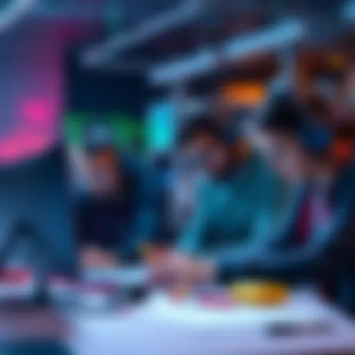 A group of Ethereum developers collaborating on blockchain projects, showcasing their focus and creativity amidst market challenges.