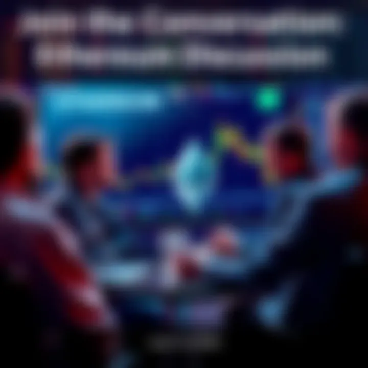 People engaging in a discussion about Ethereum with charts and news on screen
