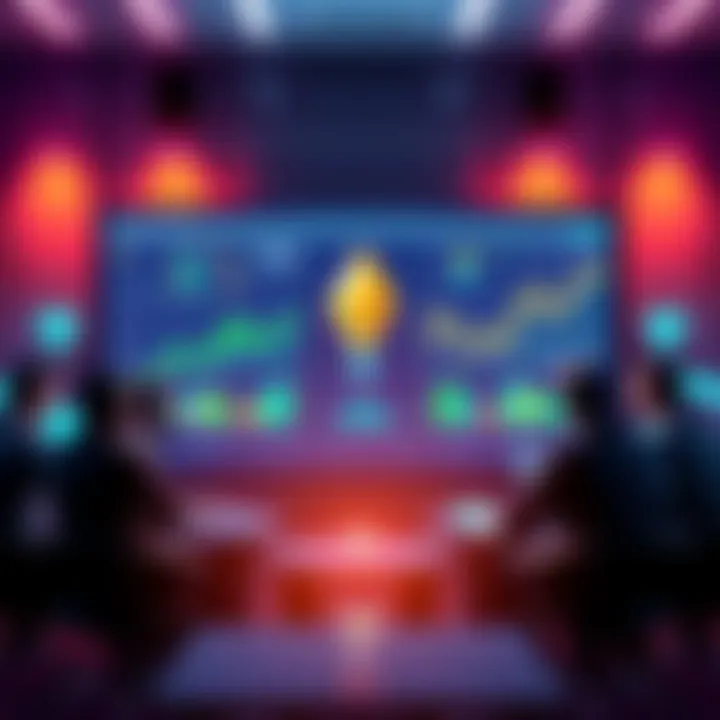 A group of people discussing Ethereum with charts and news on a screen