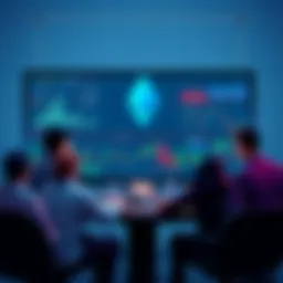 Group of people engaged in an online discussion about Ethereum with charts and news articles on the screen