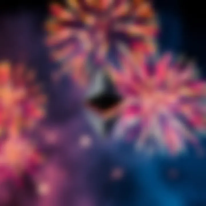 Ethereum logo surrounded by colorful fireworks celebrating Independence Day