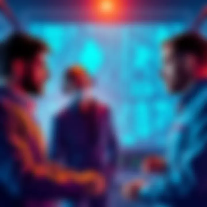 Team members discussing post-quantum security for blockchain technology with digital assets in view