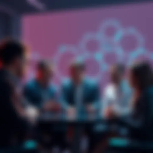 A group of professionals discussing security measures for blockchain technology against quantum computing threats.