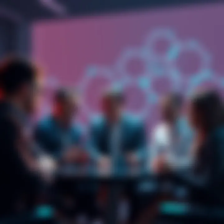 A group of professionals discussing security measures for blockchain technology against quantum computing threats.