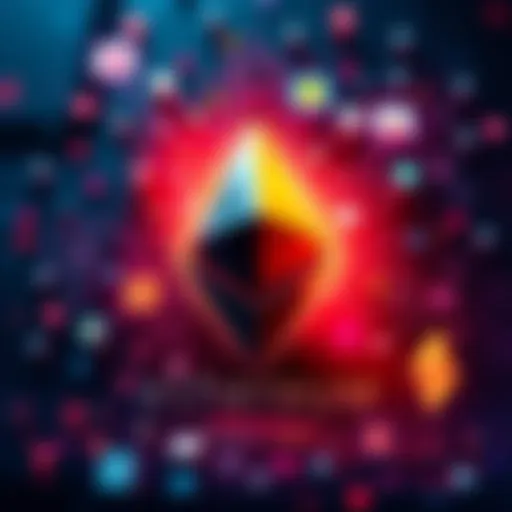 Illustration of Ethereum symbol surrounded by icons representing AI startups and funding