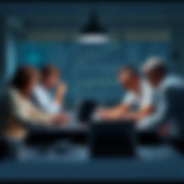 A worried group of people discussing Ethereum liquid staking risks around a table with laptops and charts visible.