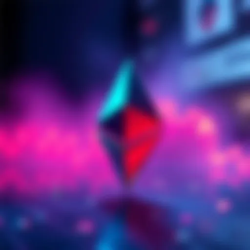 A digital representation of Ethereum's logo with a graph showing a downward trend, symbolizing its current price of $1,500 and the market debate around it.
