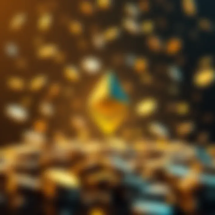 Ethereum symbol stands strong amidst falling coins, representing stability in a volatile crypto market.