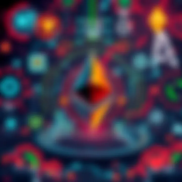 Ethereum logo surrounded by symbols of scarcity and technology