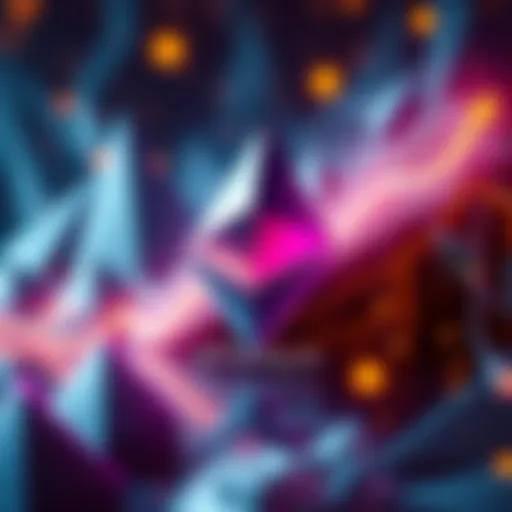 A representation of Ethereum's logo with arrows showing speed improvements and growth, symbolizing upcoming upgrades and investment interest.