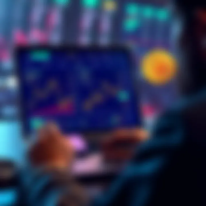 A person analyzing crypto data on a laptop with ethgas (GWEI) charts displayed, highlighting gas fee rewards and market trends.