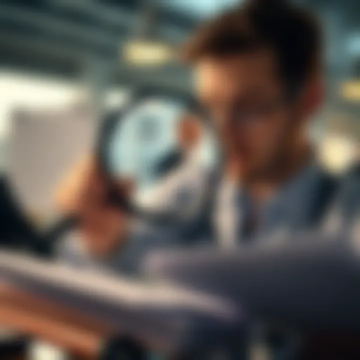 Evaluating Information Reliability A person examining documents and articles for credibility with a magnifying glass.