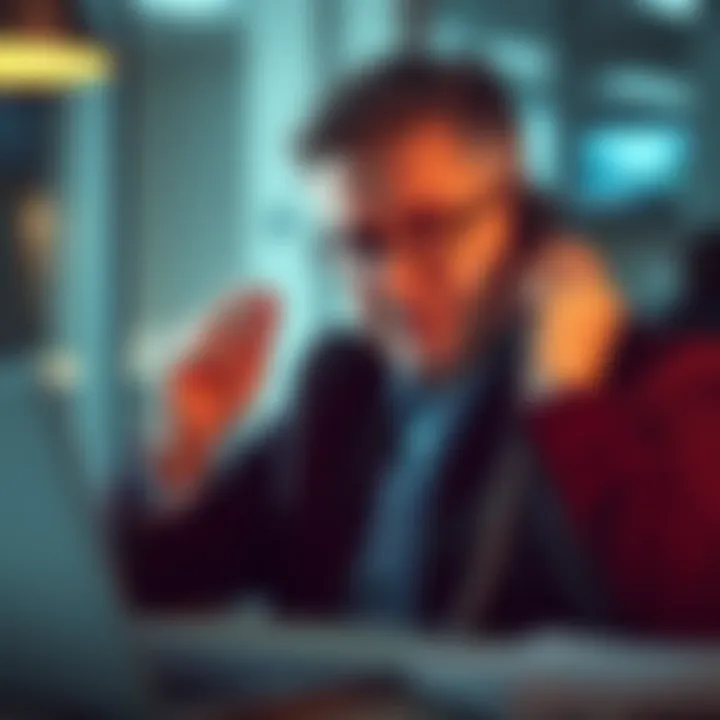 A frustrated ex-employee is on the phone trying to resolve health insurance problems with their former employer, looking worried and confused.