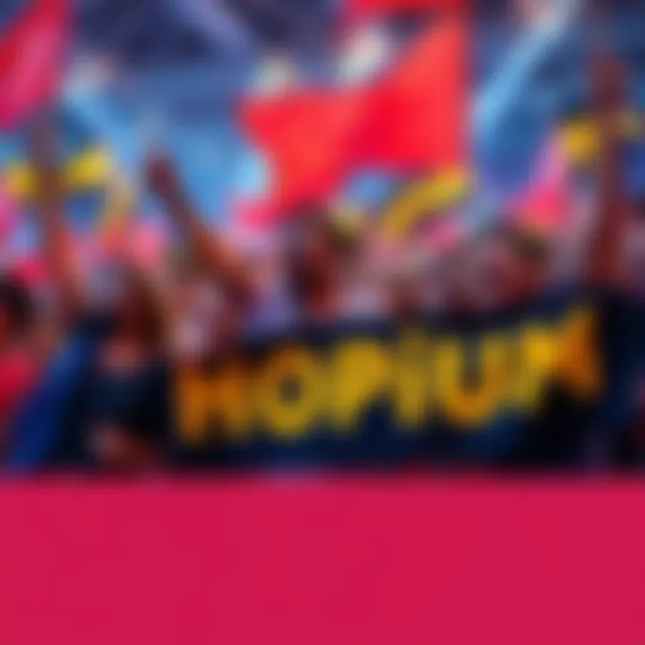 A group of happy fans holding flags and banners, showing their support for Hopium and celebrating recent developments.